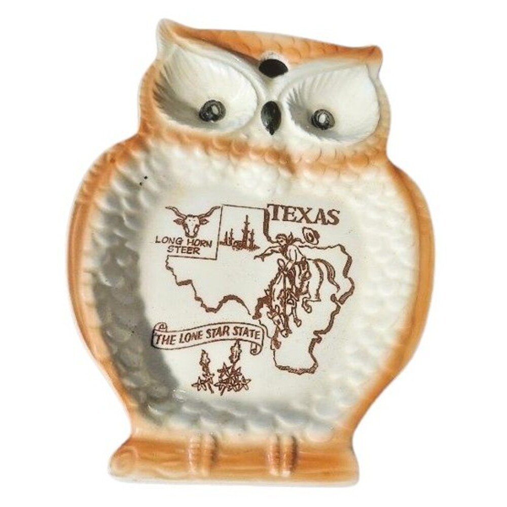 T5 Vintage Texas “Owl” Souvenir Spoon Rest/Wall Hanger Ceramic Japan EUC